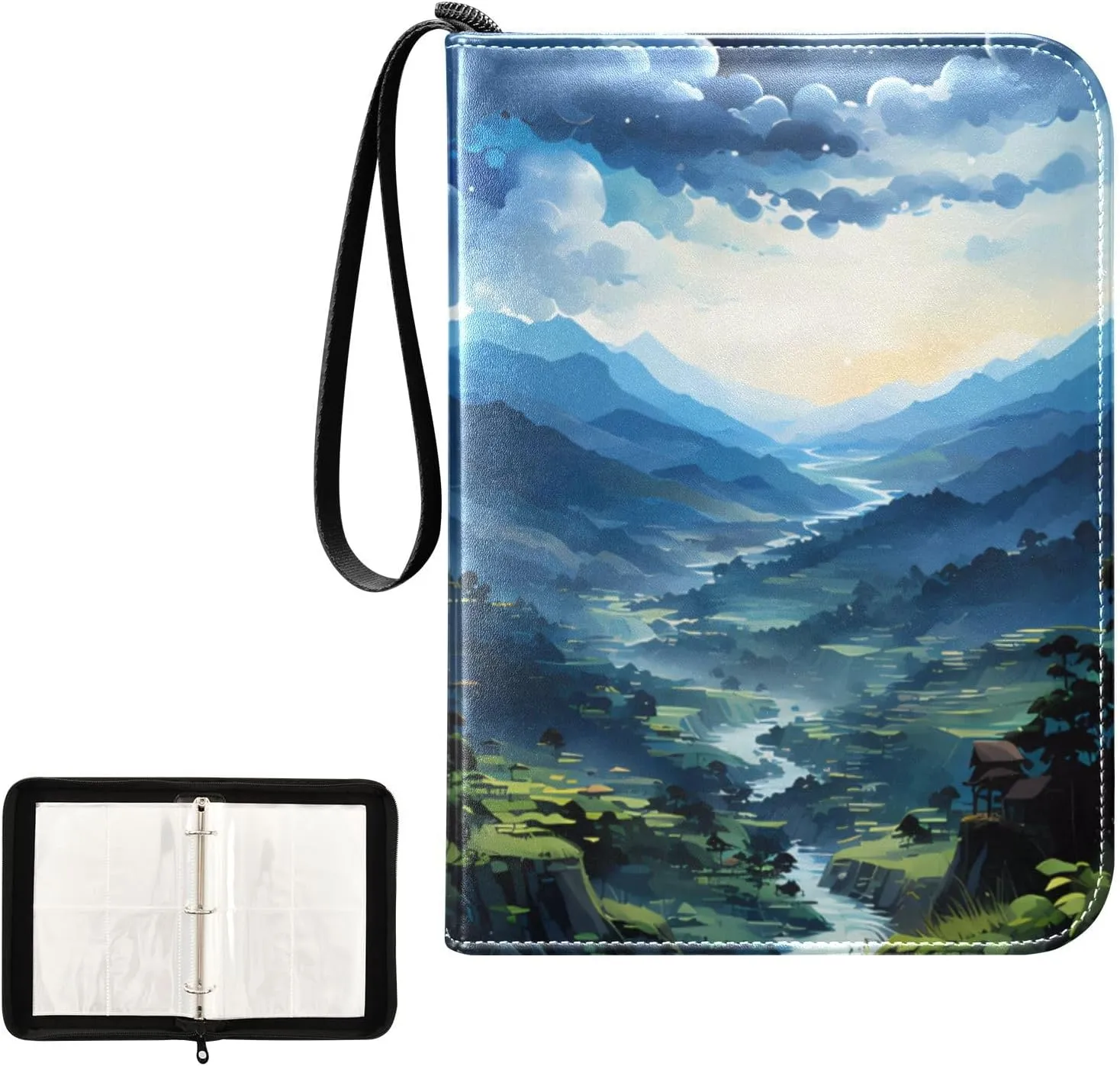 4 Pockets Trading Card Album Holder Book Folder Sports Card Binder Anime Scene 400 Double Side Pockets for 3 Ring Binder Zipper