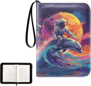 4 Pockets Trading Card Album Holder Book Folder Sports Card Binder Astronaut Dolpin 400 Double Side Pockets for 3 Ring Binder Zipper