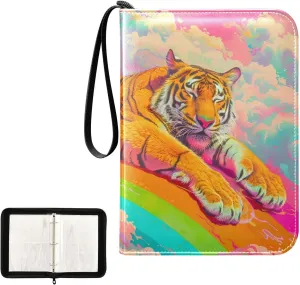 4 Pockets Trading Card Album Holder Book Folder Sports Card Binder Beast Rainbow 400 Double Side Pockets for 3 Ring Binder Zipper