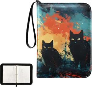 4 Pockets Trading Card Album Holder Book Folder Sports Card Binder Black Cat 1 400 Double Side Pockets for 3 Ring Binder Zipper