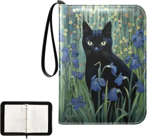 4 Pockets Trading Card Album Holder Book Folder Sports Card Binder Black Cat Iris 400 Double Side Pockets for 3 Ring Binder Zipper