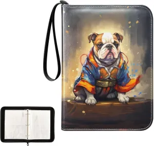 4 Pockets Trading Card Album Holder Book Folder Sports Card Binder Bulldog Cute 400 Double Side Pockets for 3 Ring Binder Zipper