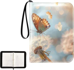 4 Pockets Trading Card Album Holder Book Folder Sports Card Binder Butterfly Dandelion 400 Double Side Pockets for 3 Ring Binder Zipper