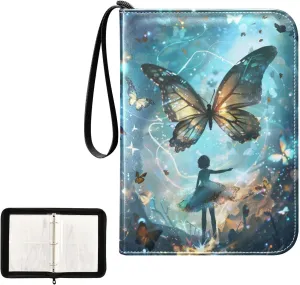 4 Pockets Trading Card Album Holder Book Folder Sports Card Binder Butterfly Myth 400 Double Side Pockets for 3 Ring Binder Zipper