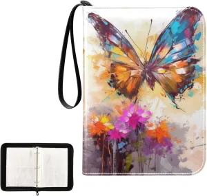 4 Pockets Trading Card Album Holder Book Folder Sports Card Binder Butterfly Watercolor 2 400 Double Side Pockets for 3 Ring Binder Zipper