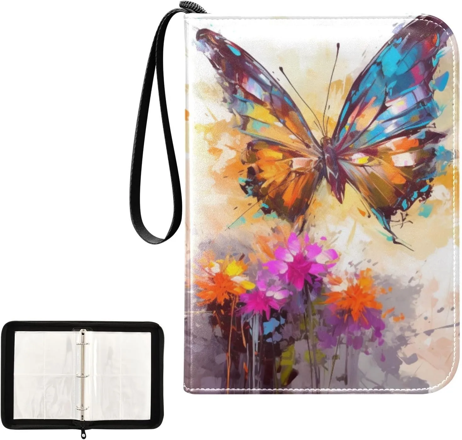 4 Pockets Trading Card Album Holder Book Folder Sports Card Binder Butterfly Watercolor 2 400 Double Side Pockets for 3 Ring Binder Zipper