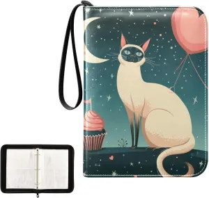 4 Pockets Trading Card Album Holder Book Folder Sports Card Binder Cat Cartoon 400 Double Side Pockets for 3 Ring Binder Zipper