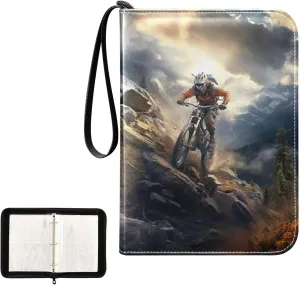 4 Pockets Trading Card Album Holder Book Folder Sports Card Binder Cat Cartoon Mountain Cycling 400 Double Side Pockets for 3 Ring Binder Zipper