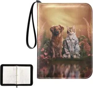 4 Pockets Trading Card Album Holder Book Folder Sports Card Binder Cat Dog Flower 400 Double Side Pockets for 3 Ring Binder Zipper