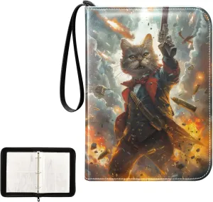 4 Pockets Trading Card Album Holder Book Folder Sports Card Binder Cat Fighter 400 Double Side Pockets for 3 Ring Binder Zipper