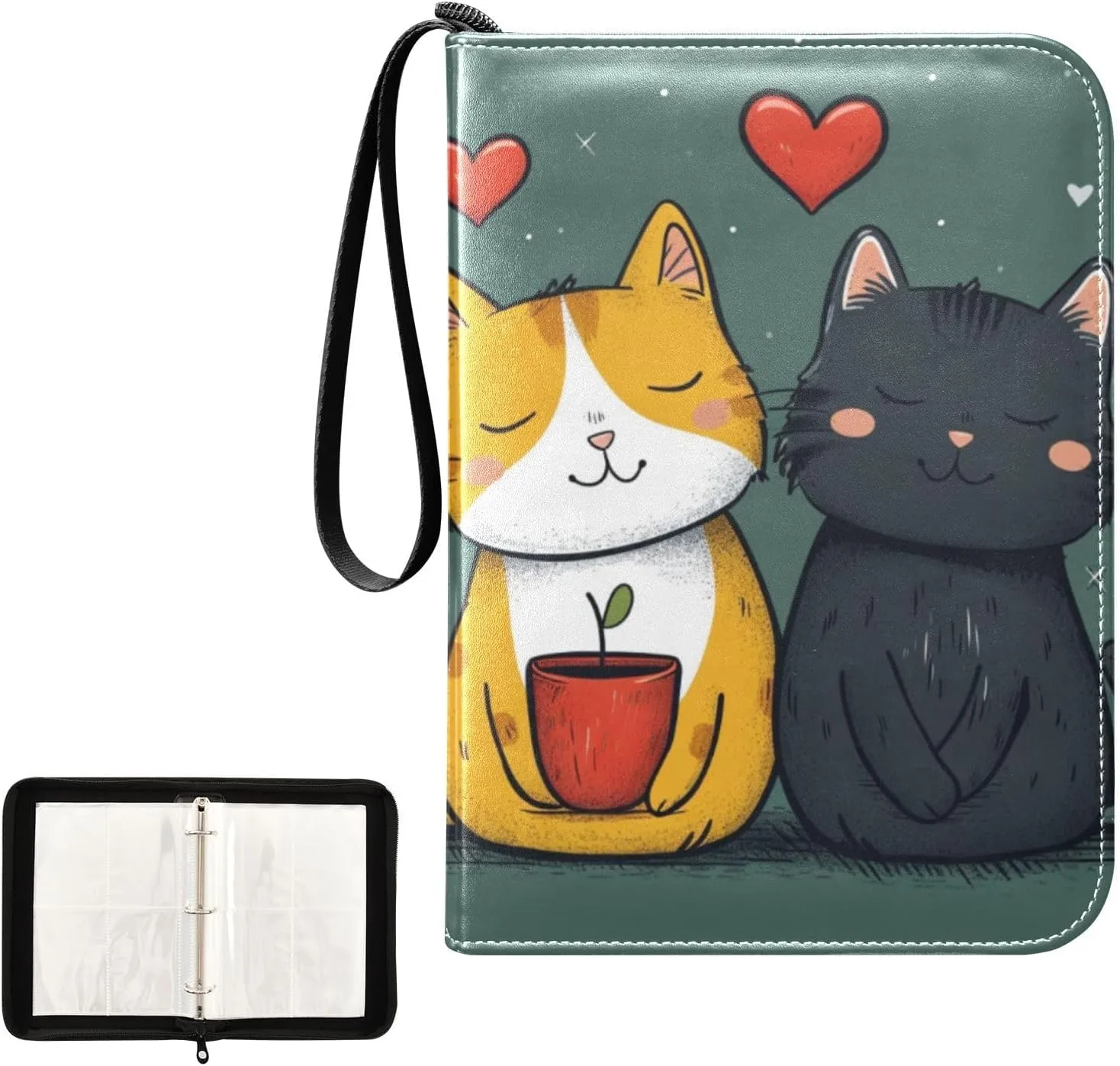 4 Pockets Trading Card Album Holder Book Folder Sports Card Binder Cat Love 1 400 Double Side Pockets for 3 Ring Binder Zipper