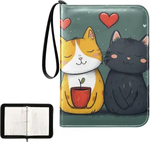 4 Pockets Trading Card Album Holder Book Folder Sports Card Binder Cat Love 1 400 Double Side Pockets for 3 Ring Binder Zipper