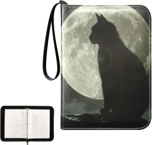 4 Pockets Trading Card Album Holder Book Folder Sports Card Binder Cat Silhouette Moon 2 400 Double Side Pockets for 3 Ring Binder Zipper