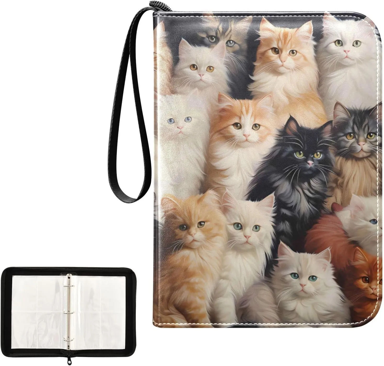 4 Pockets Trading Card Album Holder Book Folder Sports Card Binder Cats Family 400 Double Side Pockets for 3 Ring Binder Zipper