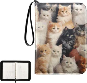 4 Pockets Trading Card Album Holder Book Folder Sports Card Binder Cats Family 400 Double Side Pockets for 3 Ring Binder Zipper