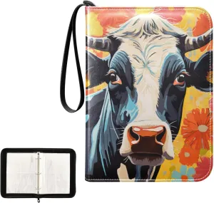 4 Pockets Trading Card Album Holder Book Folder Sports Card Binder Cattle Cow 400 Double Side Pockets for 3 Ring Binder Zipper