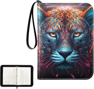 4 Pockets Trading Card Album Holder Book Folder Sports Card Binder Cheetah Leopard 1 400 Double Side Pockets for 3 Ring Binder Zipper