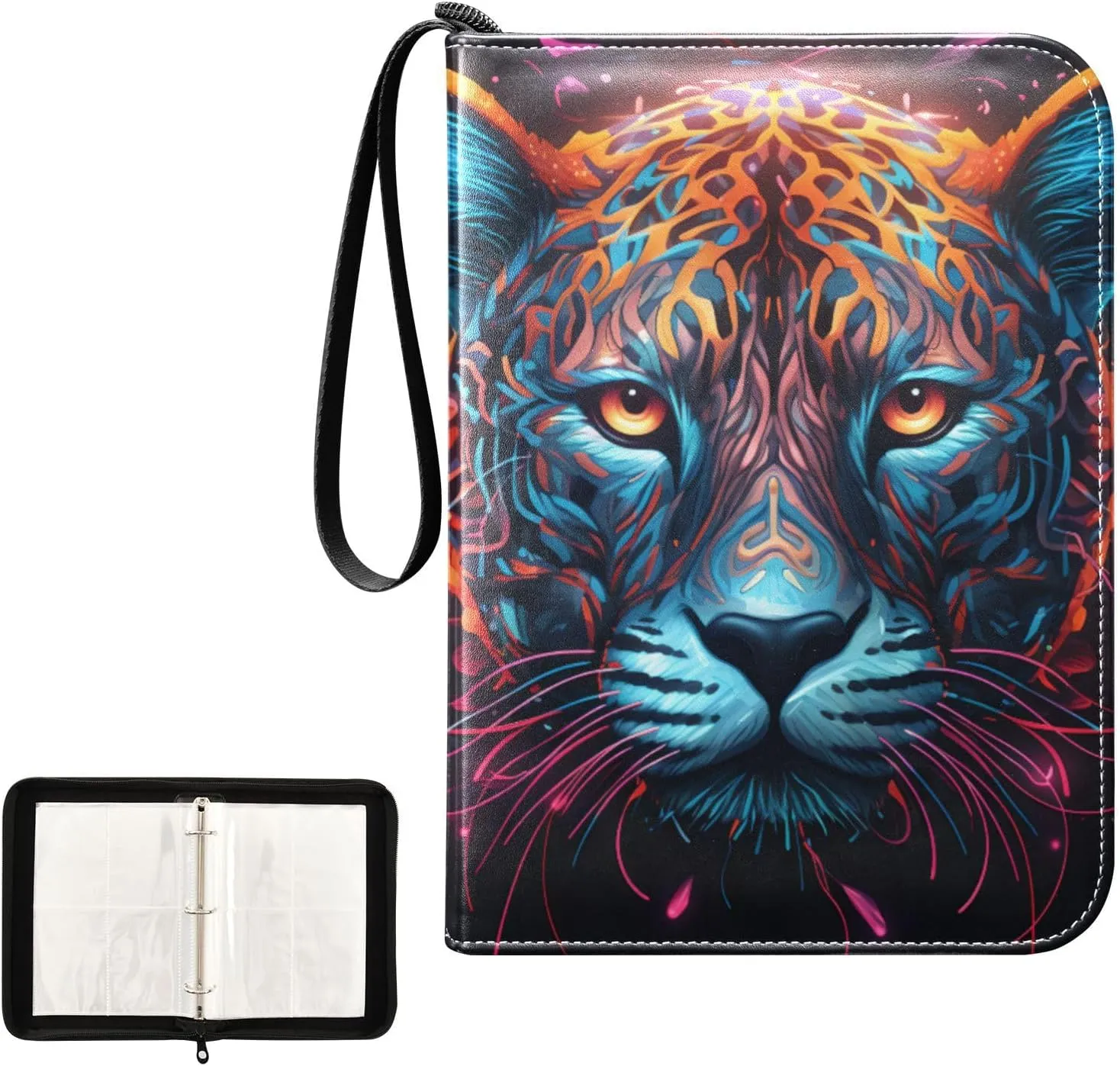 4 Pockets Trading Card Album Holder Book Folder Sports Card Binder Cheetah Leopard 1 400 Double Side Pockets for 3 Ring Binder Zipper