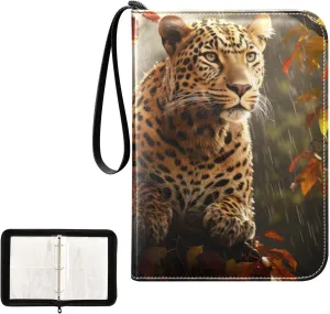 4 Pockets Trading Card Album Holder Book Folder Sports Card Binder Cheetah Leopard 2 400 Double Side Pockets for 3 Ring Binder Zipper