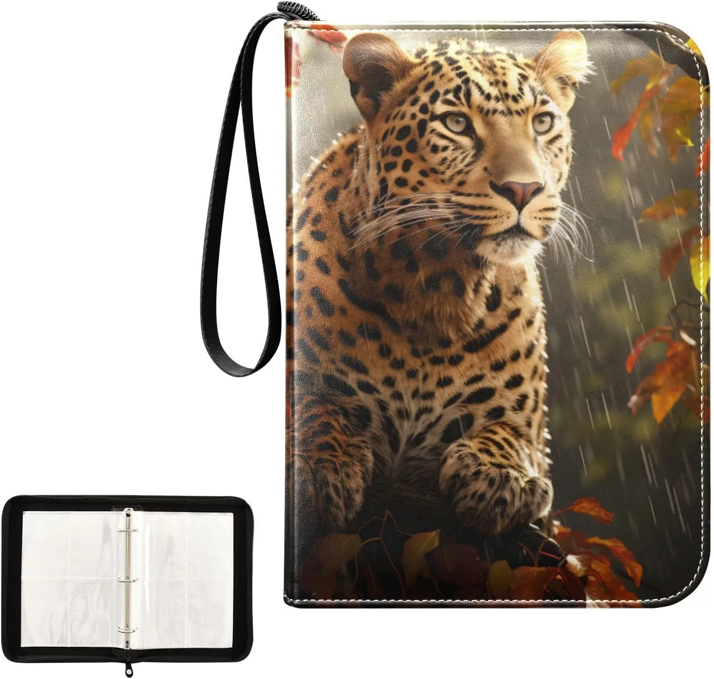 4 Pockets Trading Card Album Holder Book Folder Sports Card Binder Cheetah Leopard 2 400 Double Side Pockets for 3 Ring Binder Zipper