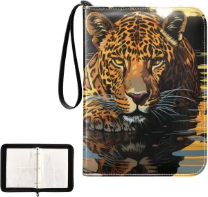 4 Pockets Trading Card Album Holder Book Folder Sports Card Binder Cheetah Leopard 4 400 Double Side Pockets for 3 Ring Binder Zipper