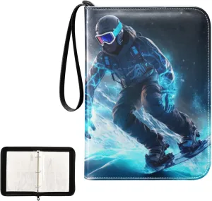 4 Pockets Trading Card Album Holder Book Folder Sports Card Binder Cheetah Leopard Skiing 2 400 Double Side Pockets for 3 Ring Binder Zipper