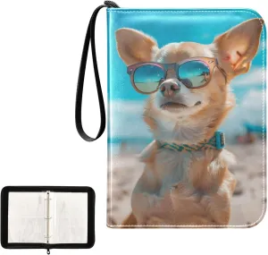4 Pockets Trading Card Album Holder Book Folder Sports Card Binder Chihuahua Dog 400 Double Side Pockets for 3 Ring Binder Zipper