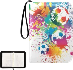 4 Pockets Trading Card Album Holder Book Folder Sports Card Binder Colorful Soccer Football 400 Double Side Pockets for 3 Ring Binder Zipper