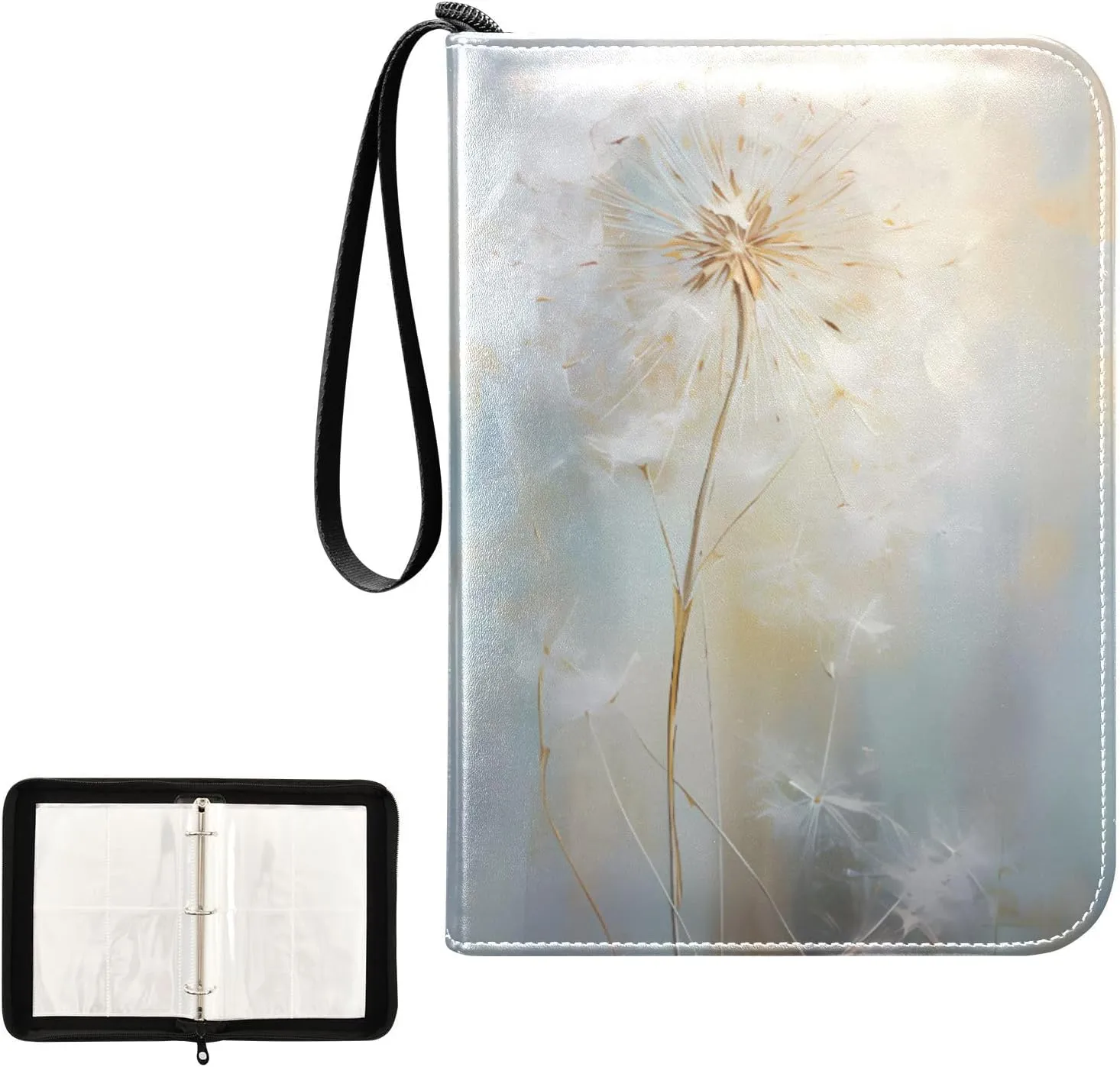 4 Pockets Trading Card Album Holder Book Folder Sports Card Binder Dandelion Taraxacum 400 Double Side Pockets for 3 Ring Binder Zipper