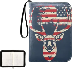 4 Pockets Trading Card Album Holder Book Folder Sports Card Binder Deer American Flag 400 Double Side Pockets for 3 Ring Binder Zipper