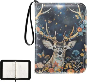4 Pockets Trading Card Album Holder Book Folder Sports Card Binder Deer Flowers 1 400 Double Side Pockets for 3 Ring Binder Zipper
