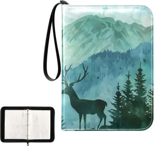 4 Pockets Trading Card Album Holder Book Folder Sports Card Binder Deer Landscape 400 Double Side Pockets for 3 Ring Binder Zipper