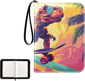 4 Pockets Trading Card Album Holder Book Folder Sports Card Binder Dinosaur Cool 400 Double Side Pockets for 3 Ring Binder Zipper