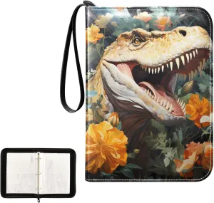 4 Pockets Trading Card Album Holder Book Folder Sports Card Binder Dinosaur Flower 400 Double Side Pockets for 3 Ring Binder Zipper