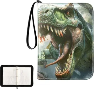 4 Pockets Trading Card Album Holder Book Folder Sports Card Binder Dinosaur Roar 400 Double Side Pockets for 3 Ring Binder Zipper