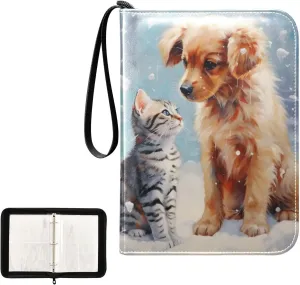4 Pockets Trading Card Album Holder Book Folder Sports Card Binder Dog and Cat 400 Double Side Pockets for 3 Ring Binder Zipper
