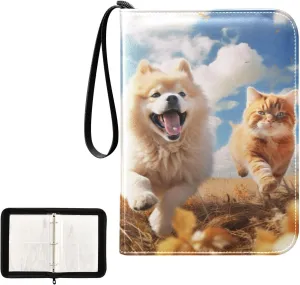 4 Pockets Trading Card Album Holder Book Folder Sports Card Binder Dog Cat 400 Double Side Pockets for 3 Ring Binder Zipper