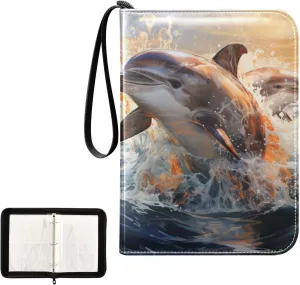 4 Pockets Trading Card Album Holder Book Folder Sports Card Binder Dolphin 400 Double Side Pockets for 3 Ring Binder Zipper