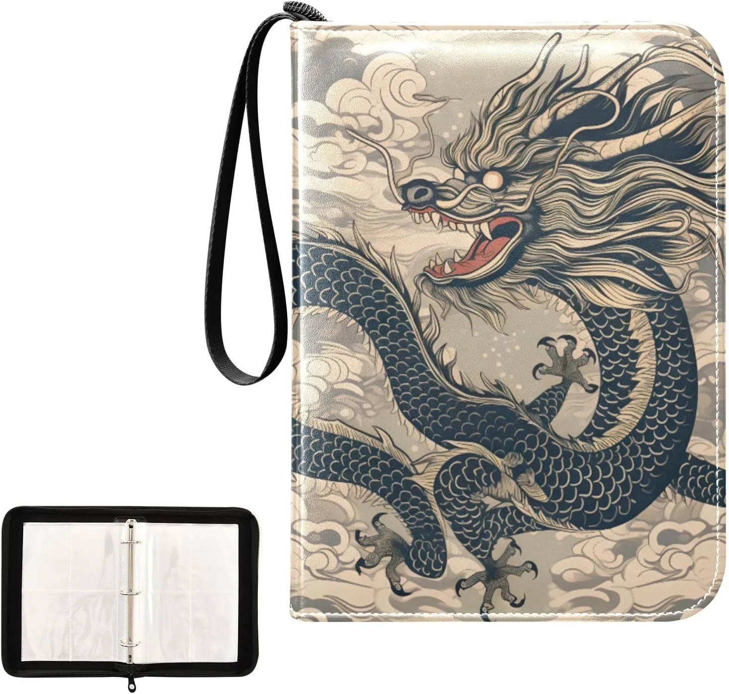 4 Pockets Trading Card Album Holder Book Folder Sports Card Binder Dragon Loong 400 Double Side Pockets for 3 Ring Binder Zipper