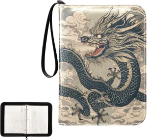 4 Pockets Trading Card Album Holder Book Folder Sports Card Binder Dragon Loong 400 Double Side Pockets for 3 Ring Binder Zipper