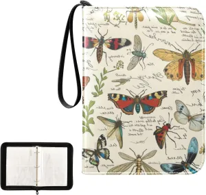 4 Pockets Trading Card Album Holder Book Folder Sports Card Binder Dragonfly Butterfly 400 Double Side Pockets for 3 Ring Binder Zipper