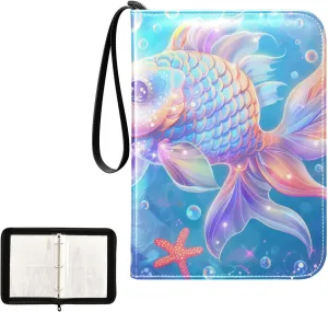 4 Pockets Trading Card Album Holder Book Folder Sports Card Binder Dreamy Fish 400 Double Side Pockets for 3 Ring Binder Zipper