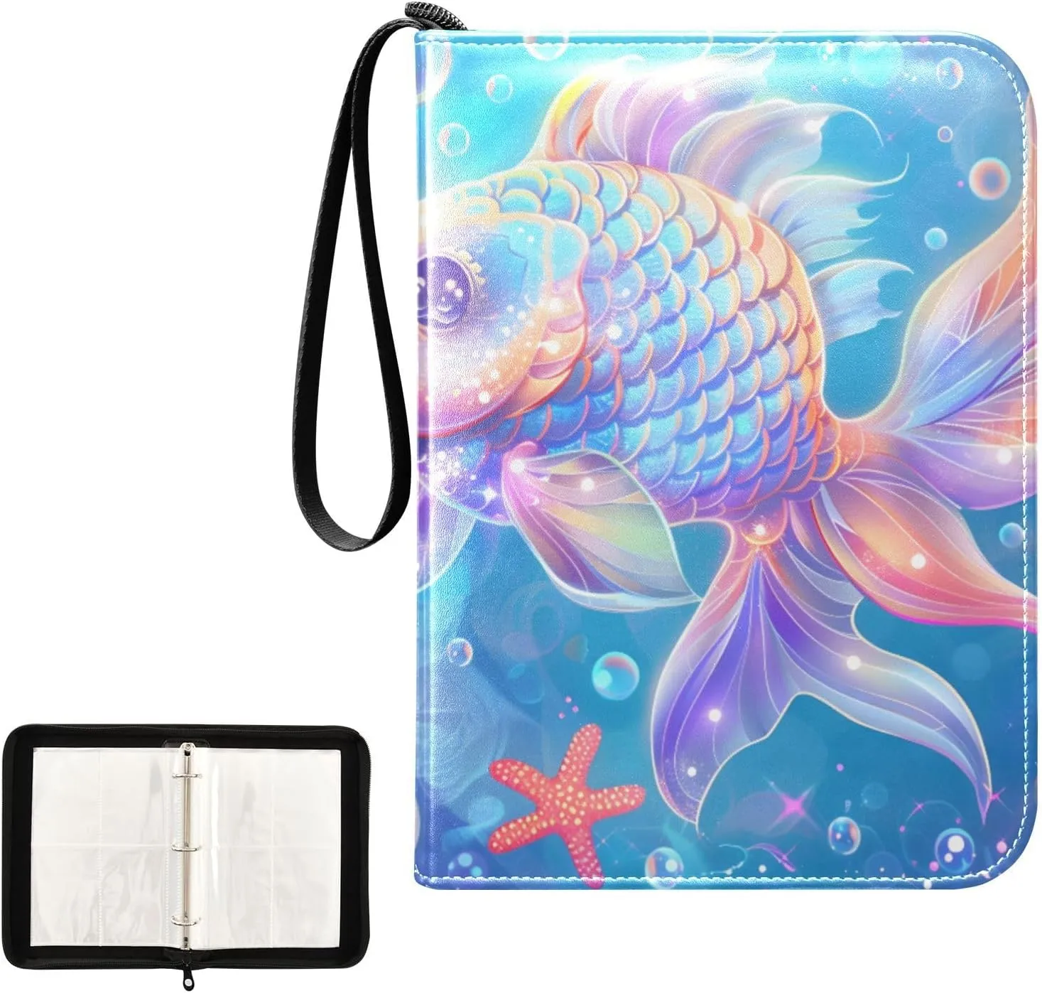 4 Pockets Trading Card Album Holder Book Folder Sports Card Binder Dreamy Fish 400 Double Side Pockets for 3 Ring Binder Zipper