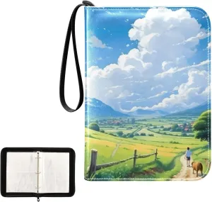 4 Pockets Trading Card Album Holder Book Folder Sports Card Binder Fields Hills Nature 400 Double Side Pockets for 3 Ring Binder Zipper
