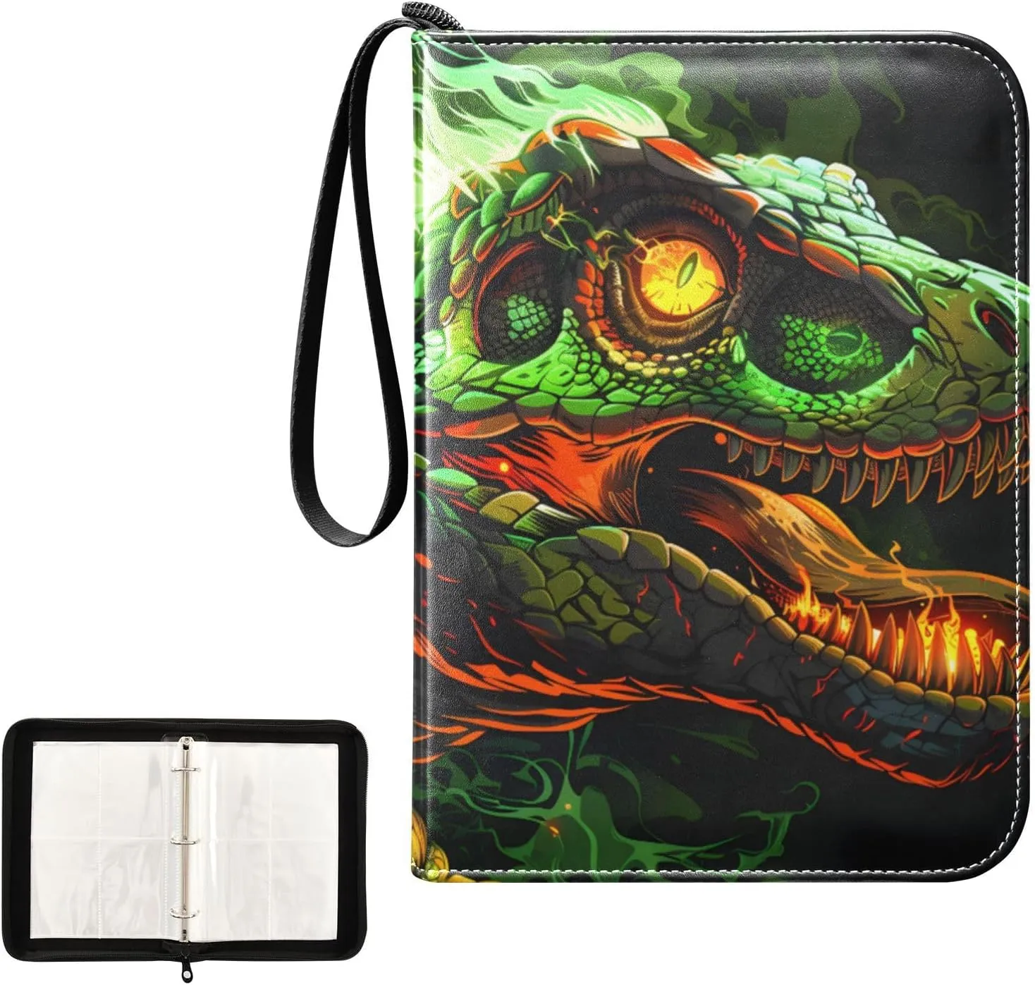 4 Pockets Trading Card Album Holder Book Folder Sports Card Binder Fierce Dinosaur 400 Double Side Pockets for 3 Ring Binder Zipper