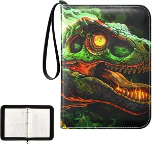 4 Pockets Trading Card Album Holder Book Folder Sports Card Binder Fierce Dinosaur 400 Double Side Pockets for 3 Ring Binder Zipper