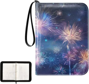 4 Pockets Trading Card Album Holder Book Folder Sports Card Binder Firework Cartoon 400 Double Side Pockets for 3 Ring Binder Zipper