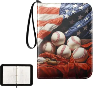 4 Pockets Trading Card Album Holder Book Folder Sports Card Binder Flag Baseball 400 Double Side Pockets for 3 Ring Binder Zipper
