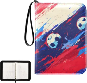 4 Pockets Trading Card Album Holder Book Folder Sports Card Binder Football Blue Red 400 Double Side Pockets for 3 Ring Binder Zipper