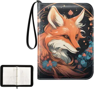 4 Pockets Trading Card Album Holder Book Folder Sports Card Binder Fox Portrait 400 Double Side Pockets for 3 Ring Binder Zipper